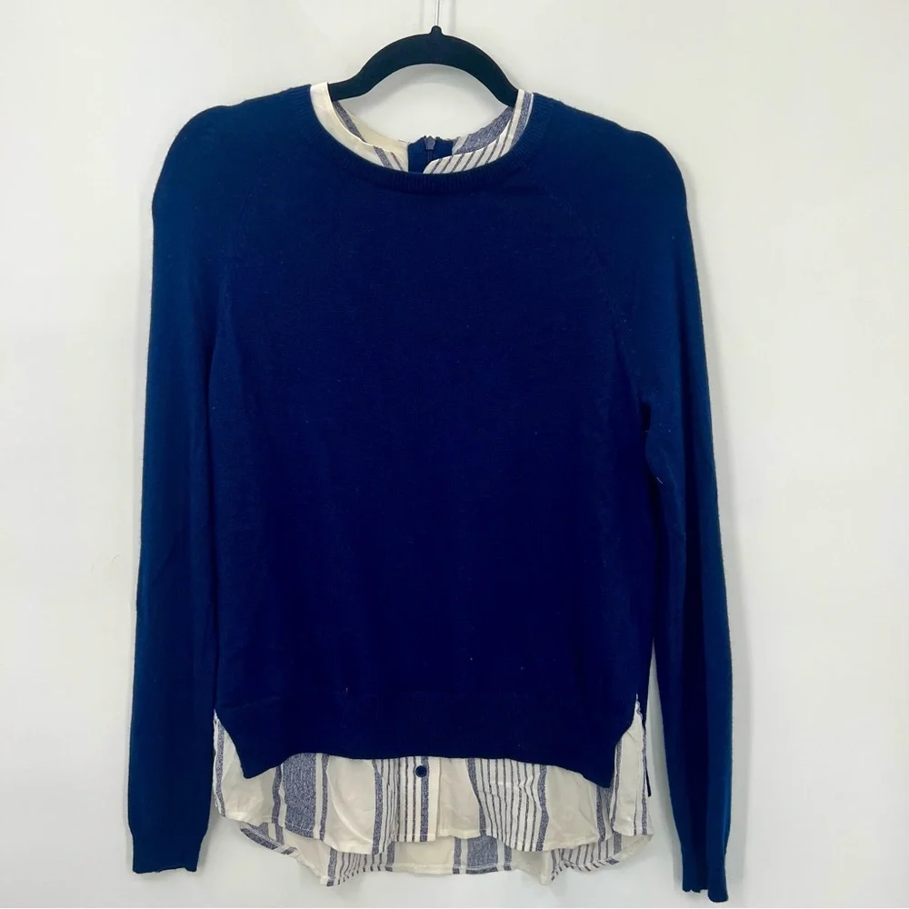 Joie Zaan Woven Sweater Shirt Pullover Crewneck Wool Cashmere Top Navy XS Blouse - Picture 4 of 11
